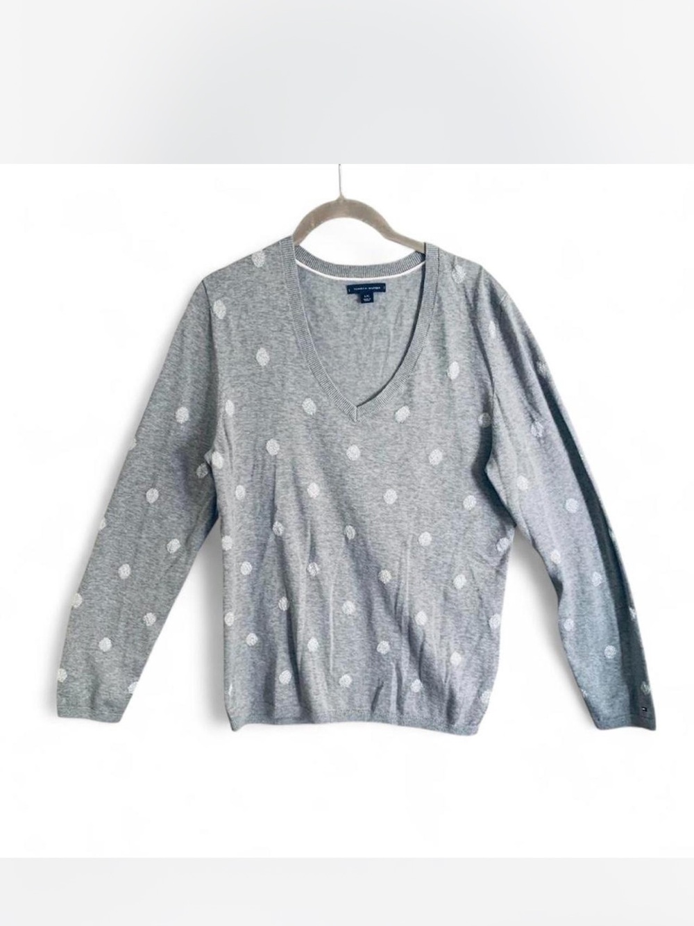 Tommy Hilfiger Gray V-Neck Polka Dot Sweater